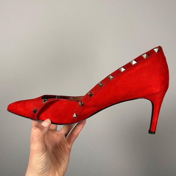 Andiamo Red Suede Studded Strap Heels Women's 11 - Picture 6 of 9